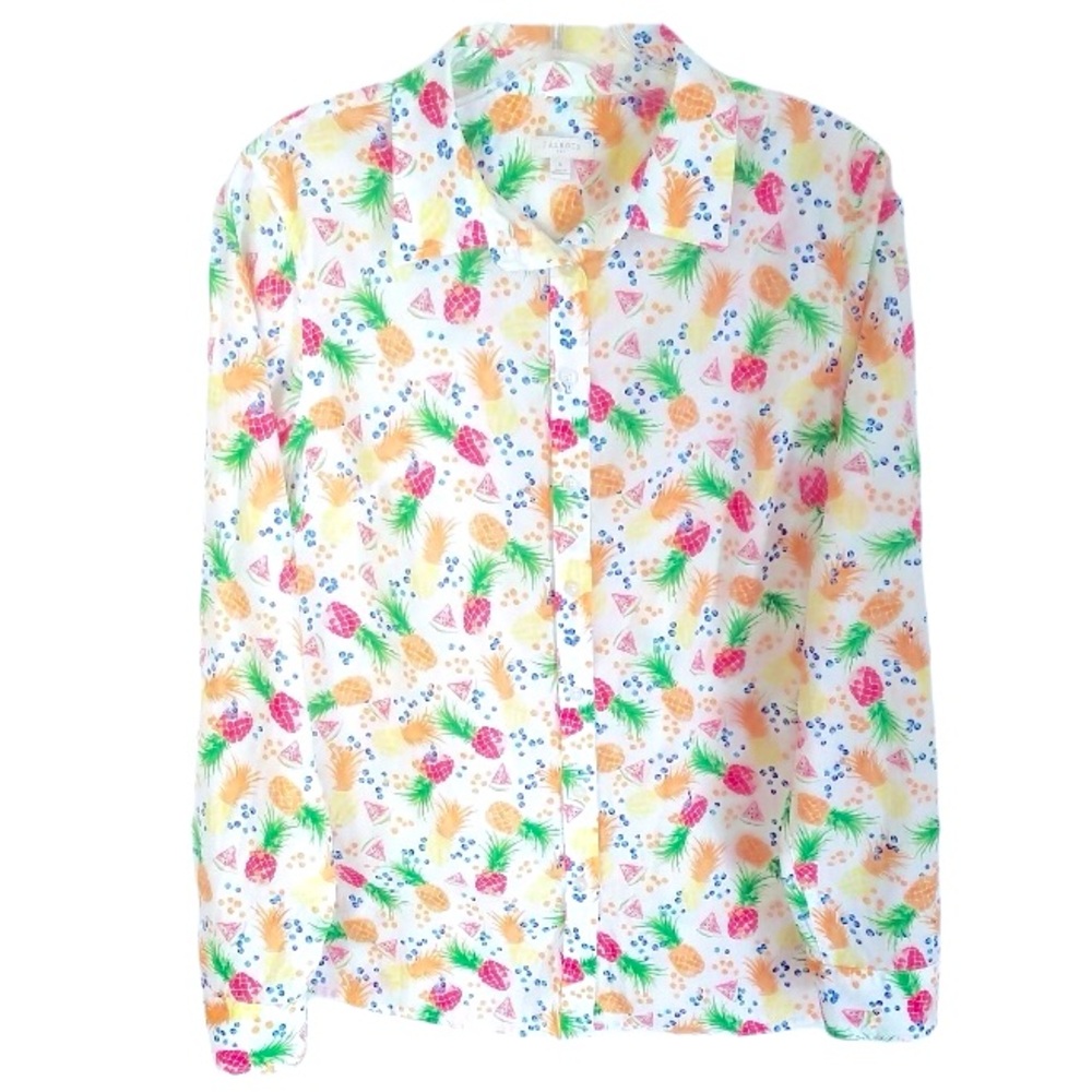 TALBOTS Vintage Classic Pineapple & Fruit Button Down Shirt size M